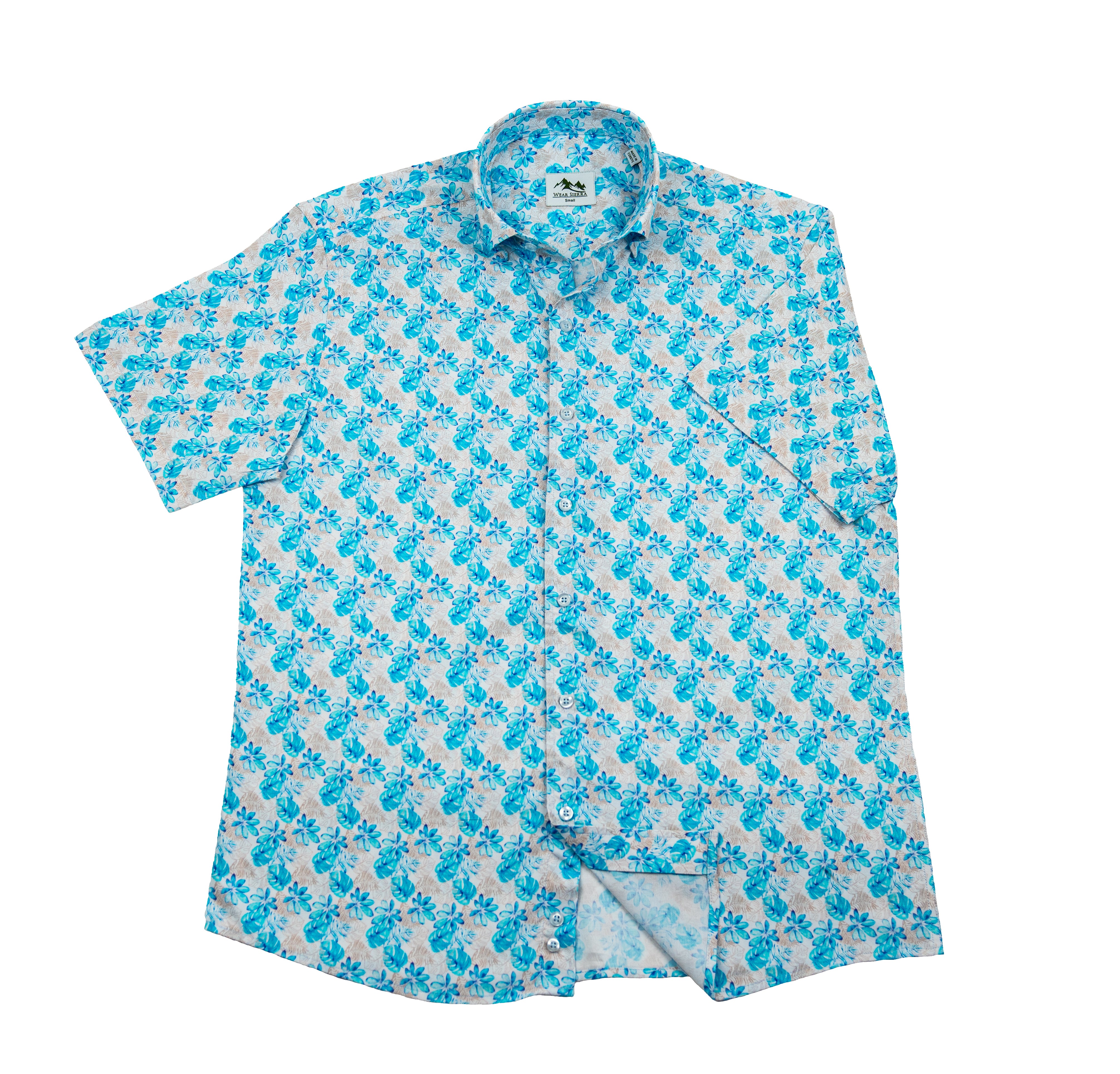 Wear Sierra Top Shelf Men's Cotton Short Sleeve Button Down Shirts in Blue Tropical Print