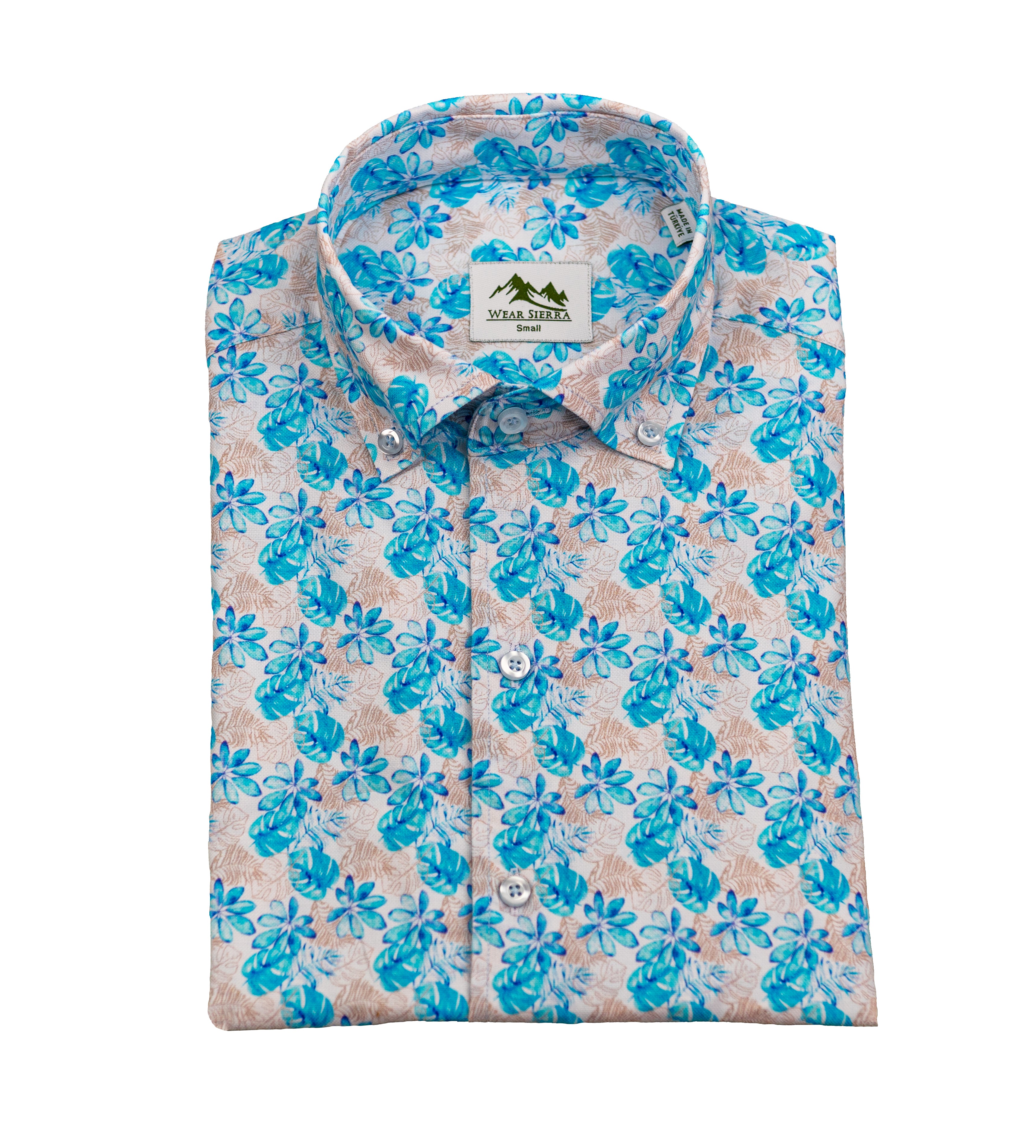 Wear Sierra Top Shelf Men's Cotton Short Sleeve Button Down Shirts in Blue Tropical Print