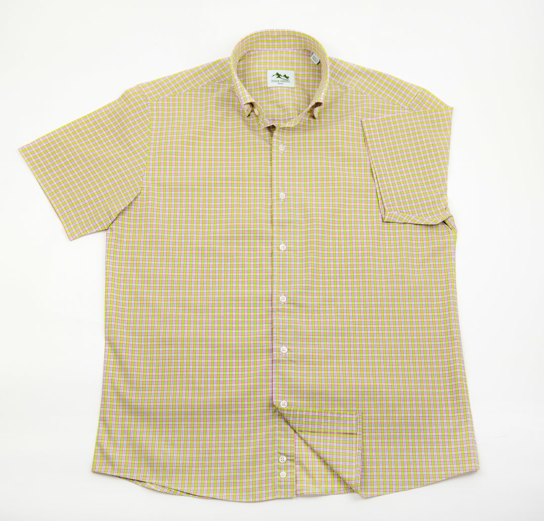 Wear Sierra Top Shelf Men's Cotton Button Down Short Sleeve Shirts Green Plaid