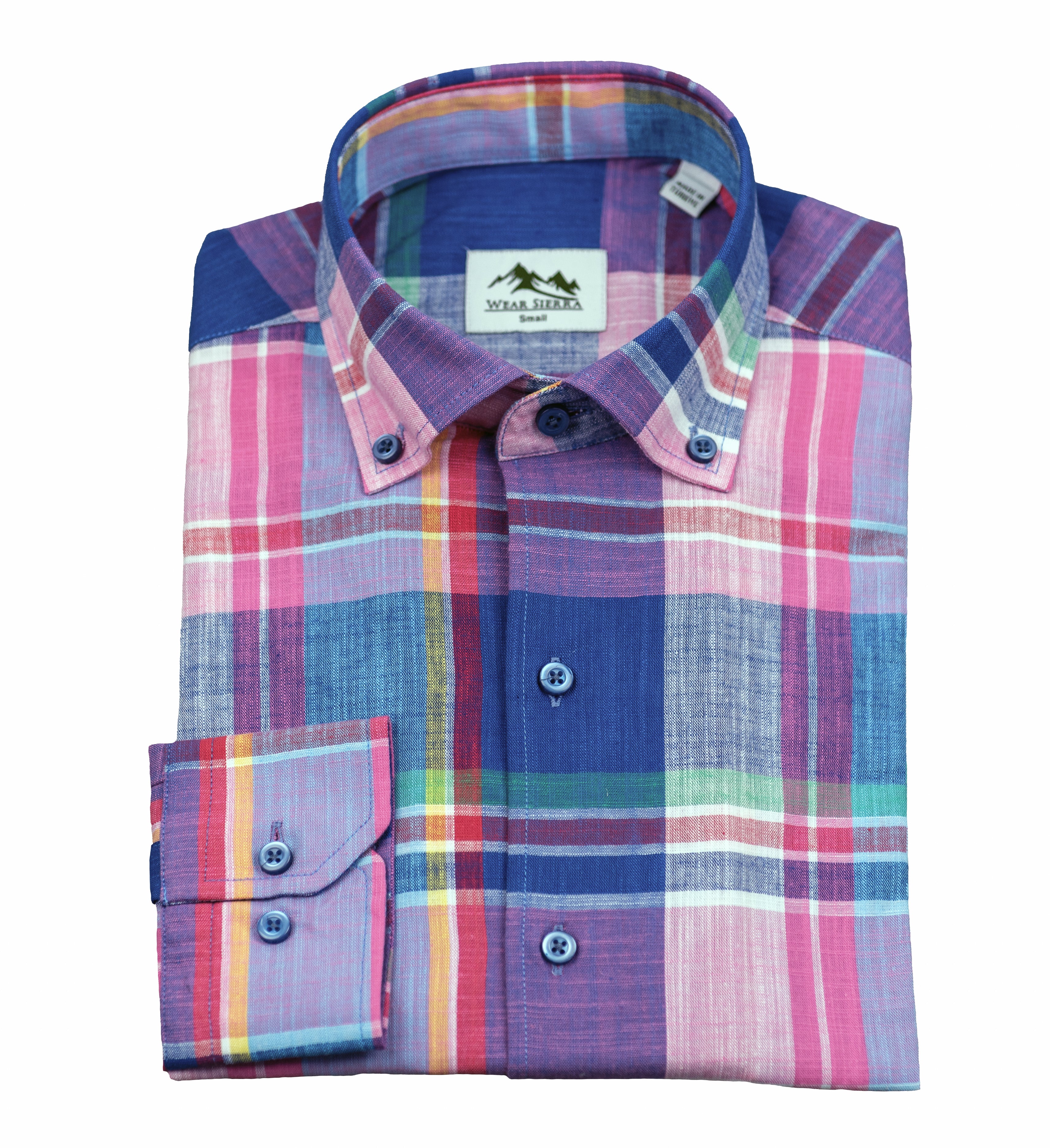 Wear Sierra Top Shelf Men's Cotton Long Sleeve Button Down Shirts in Pink Plaid