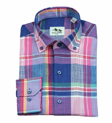 Wear Sierra Top Shelf Men's Cotton Long Sleeve Button Down Shirts in Pink Plaid