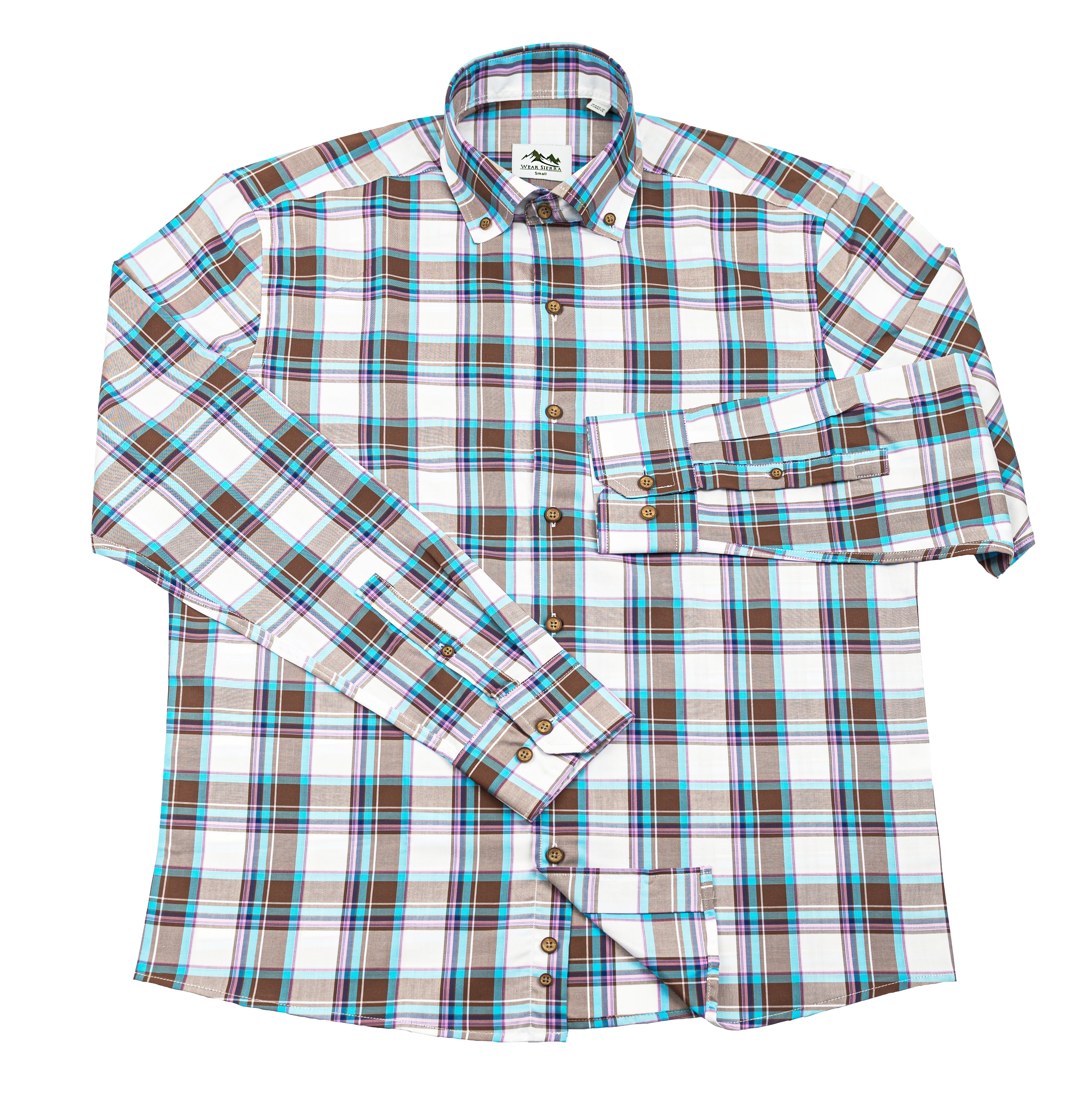 Wear Sierra Top Shelf Men's Cotton Long Sleeve Button Down Shirts in White Plaid