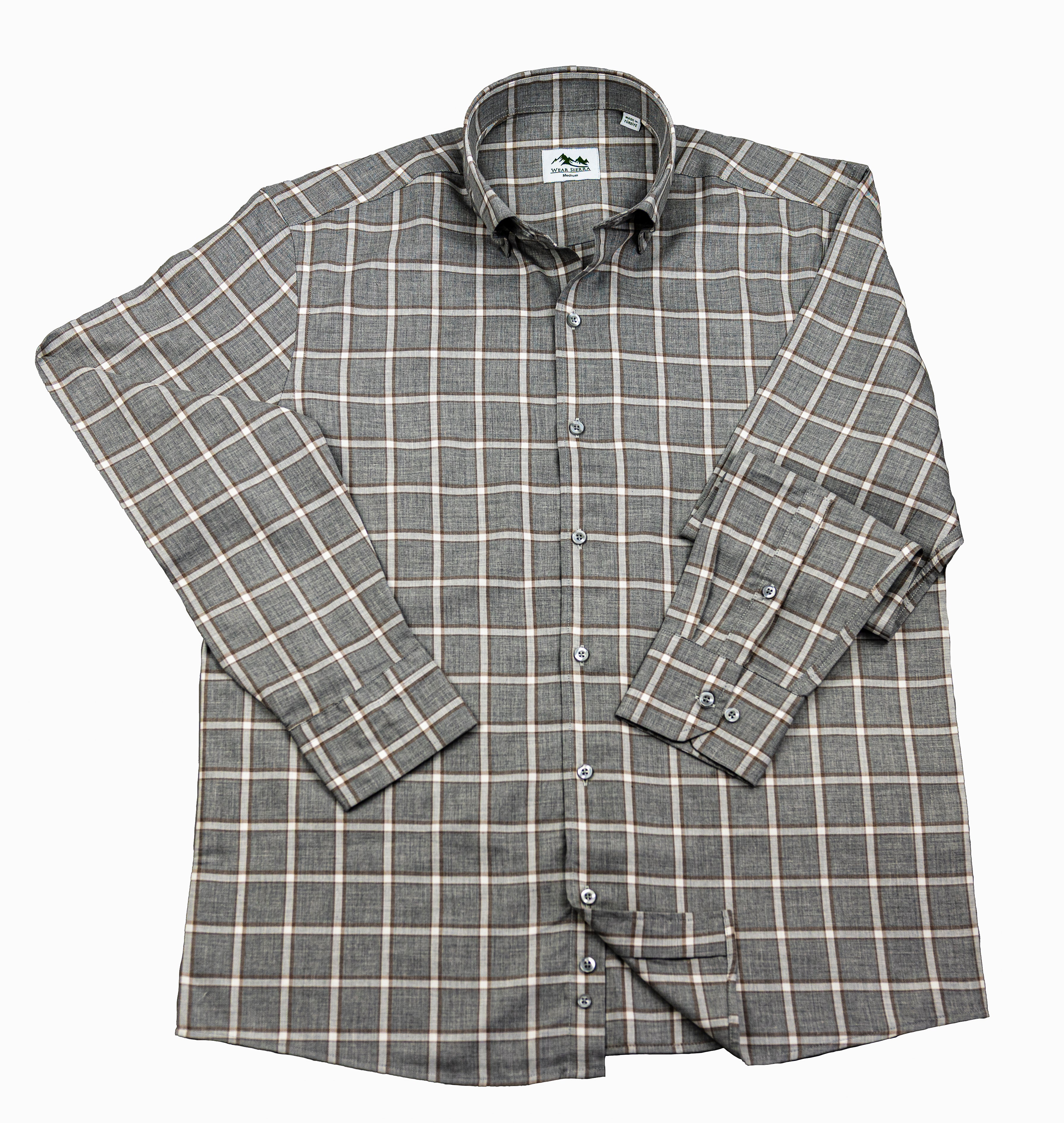 Wear Sierra Top Shelf Men's Cotton Long Sleeve Button Down Shirts in Gray Plaid