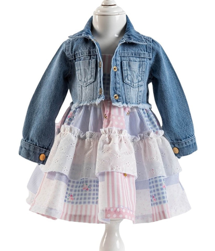 Infant and Toddler Girl's Sundress and Crop Jean Jacket 2-Piece Adorable Outfit - 0