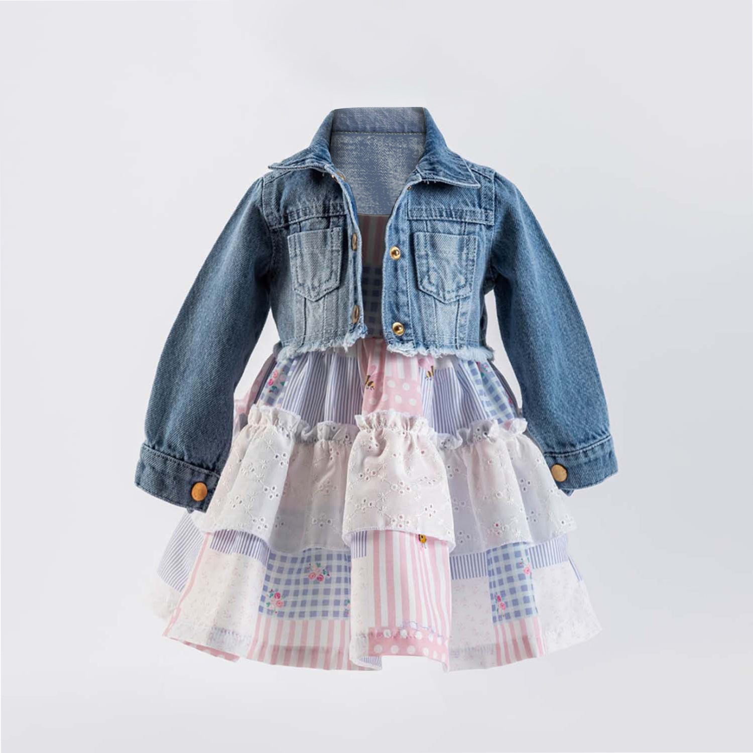 Infant and Toddler Girl's Sundress and Crop Jean Jacket 2-Piece Adorable Outfit