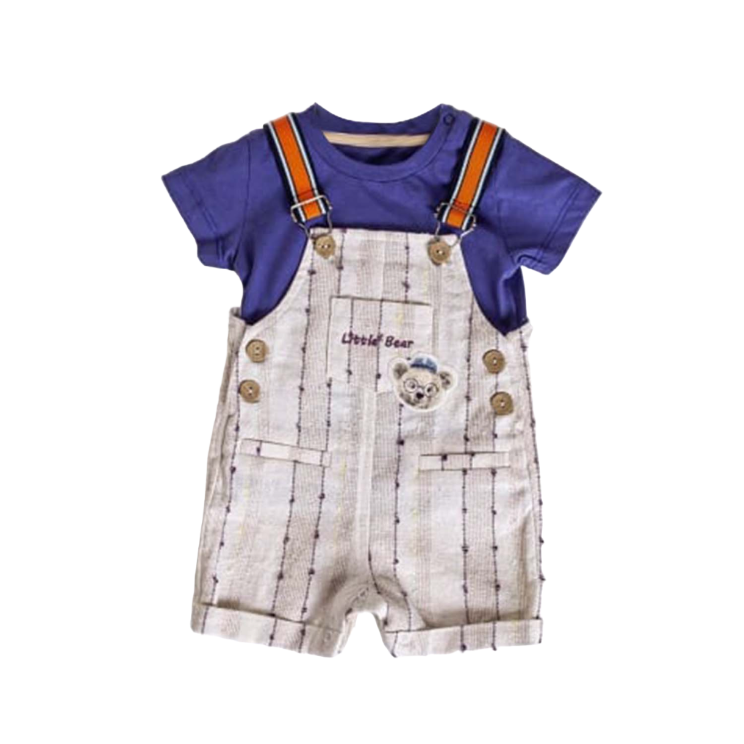 Infant Boys' Shortalls Green, Orange and Purple 2-Piece Set Perfect for Summer - 0