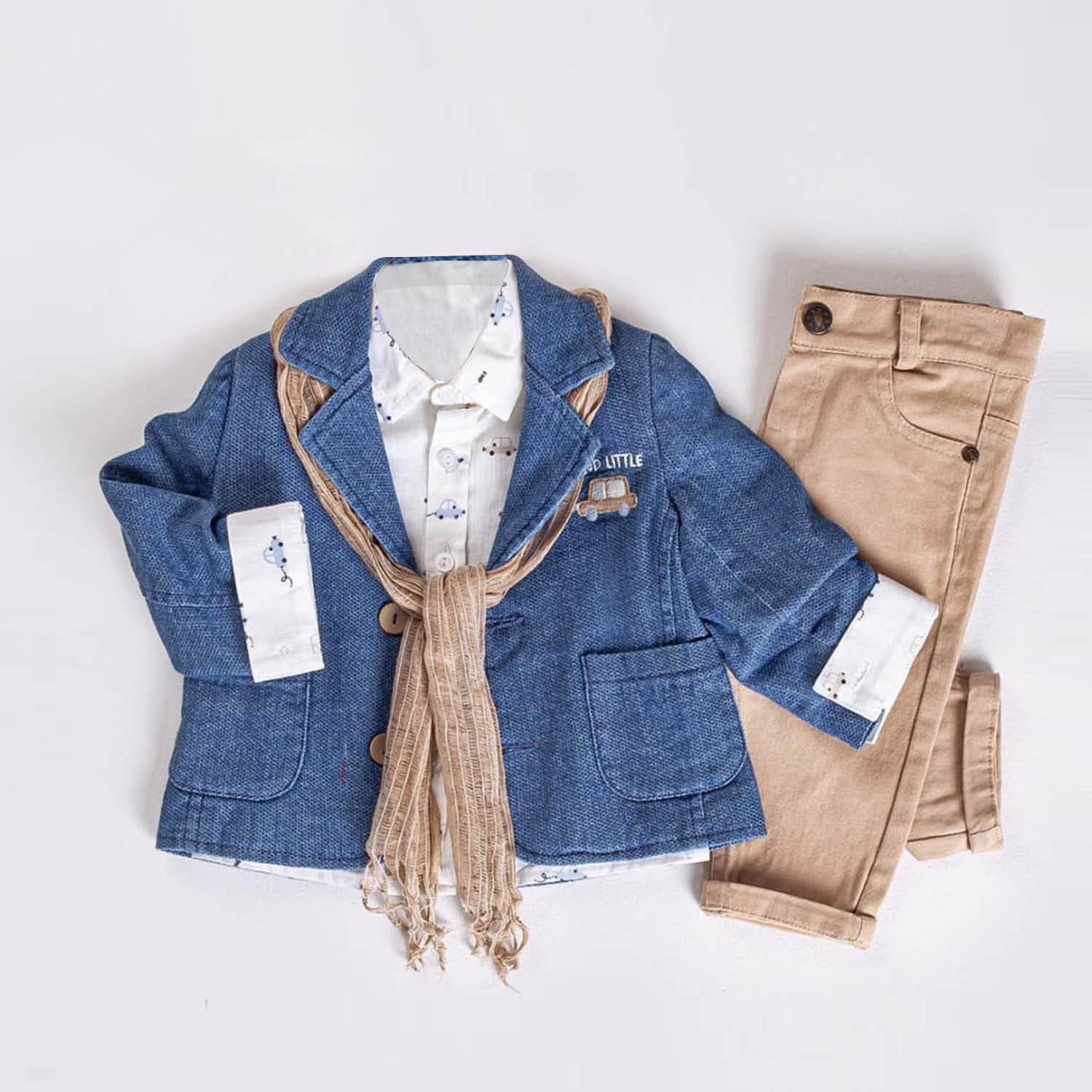 Infant and Toddler Girls' Adorable Blue Jean Jacket, Button-Up Shirt and Pants 3-Piece Set