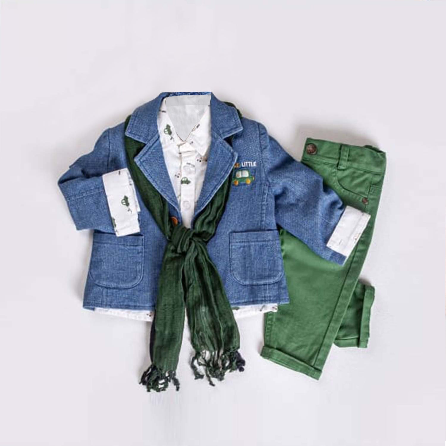 Buy green Infant and Toddler Girls&#39; Adorable Blue Jean Jacket, Button-Up Shirt and Pants 3-Piece Set
