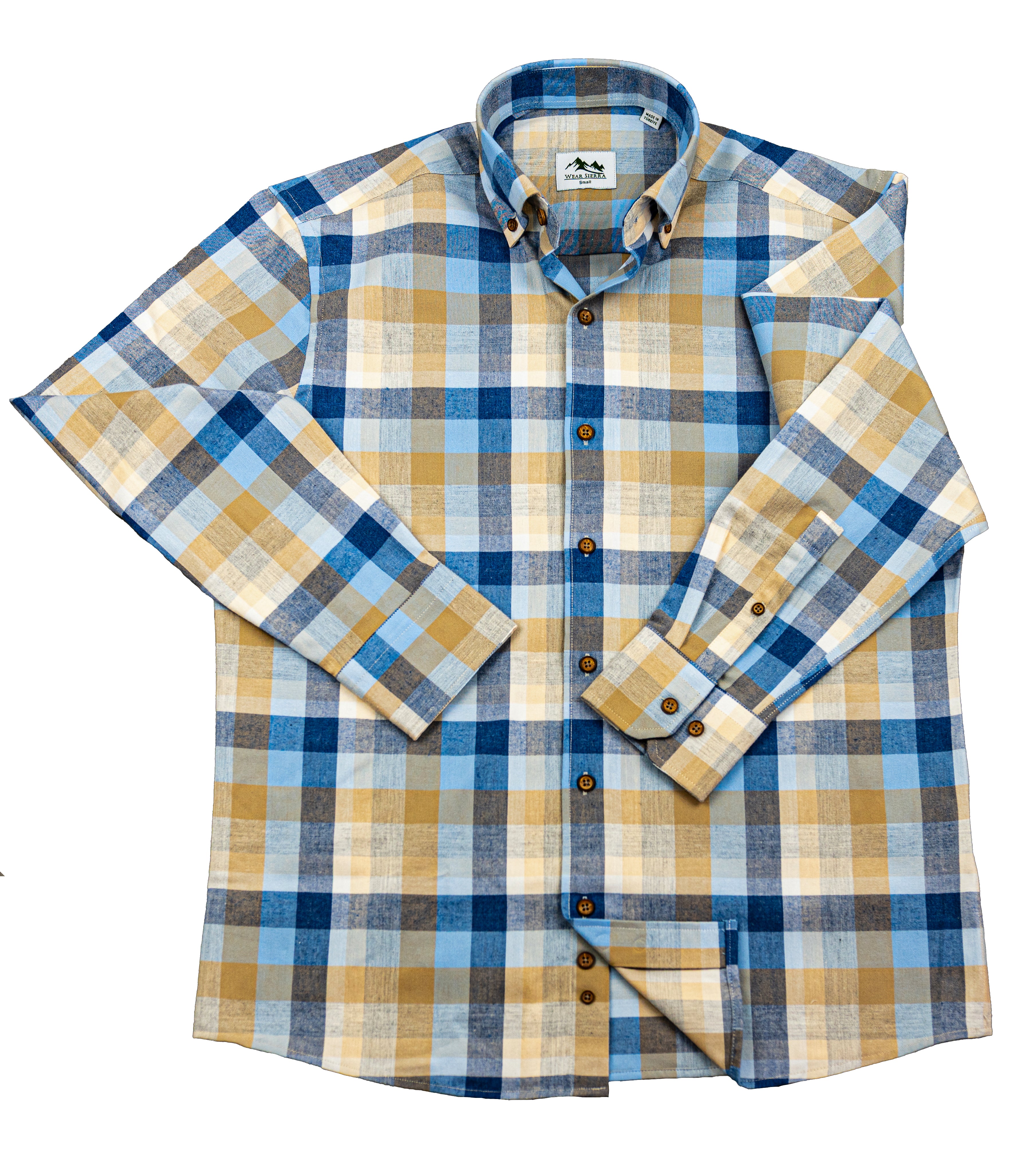 Wear Sierra Top Shelf Men's Cotton Long Sleeve Button Down Shirts in Blue Plaid, Soft Combed Cotton Shirt for Dads & Grads