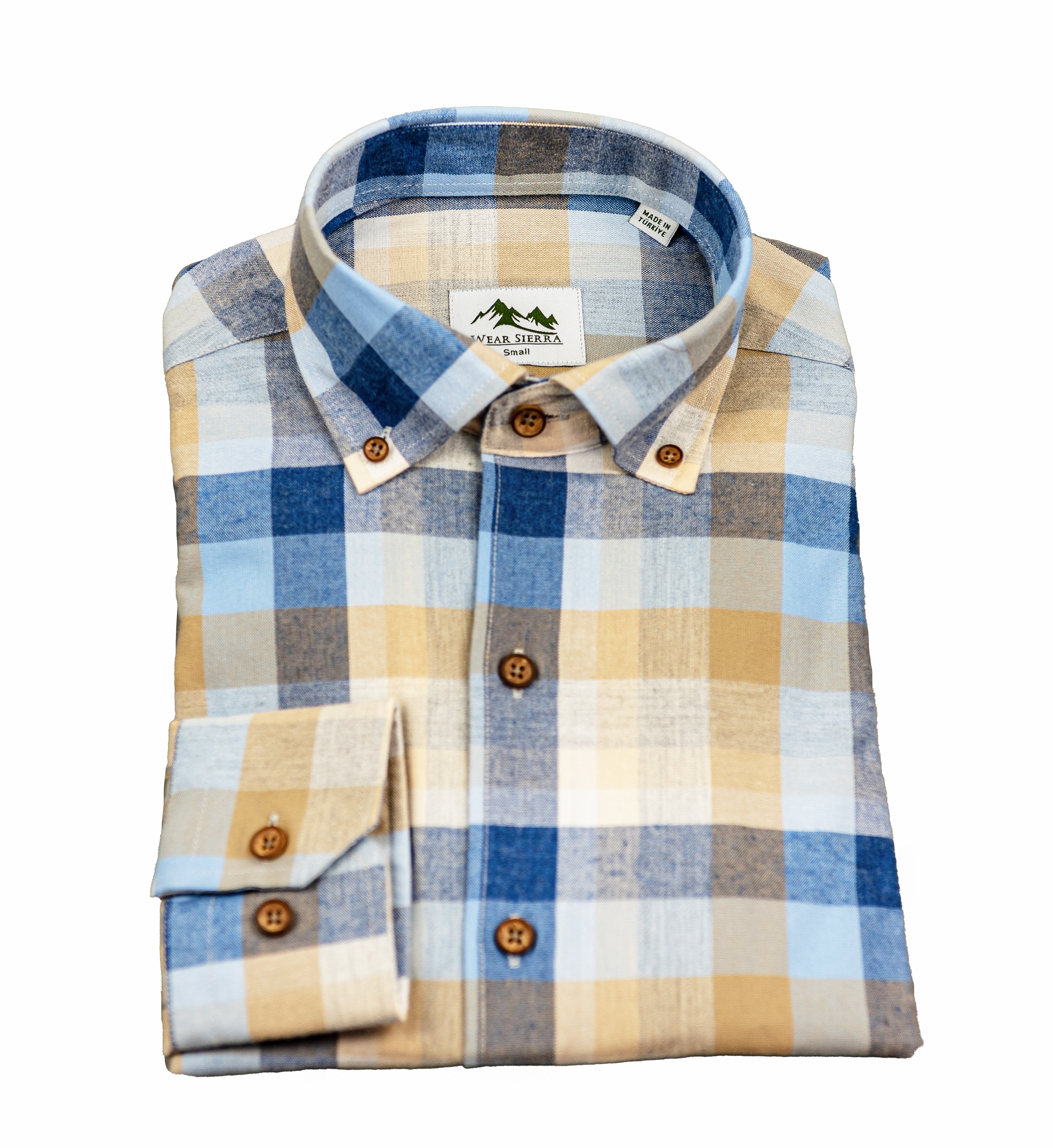 Wear Sierra Top Shelf Men's Cotton Long Sleeve Button Down Shirts in Blue Plaid, Soft Combed Cotton Shirt for Dads & Grads