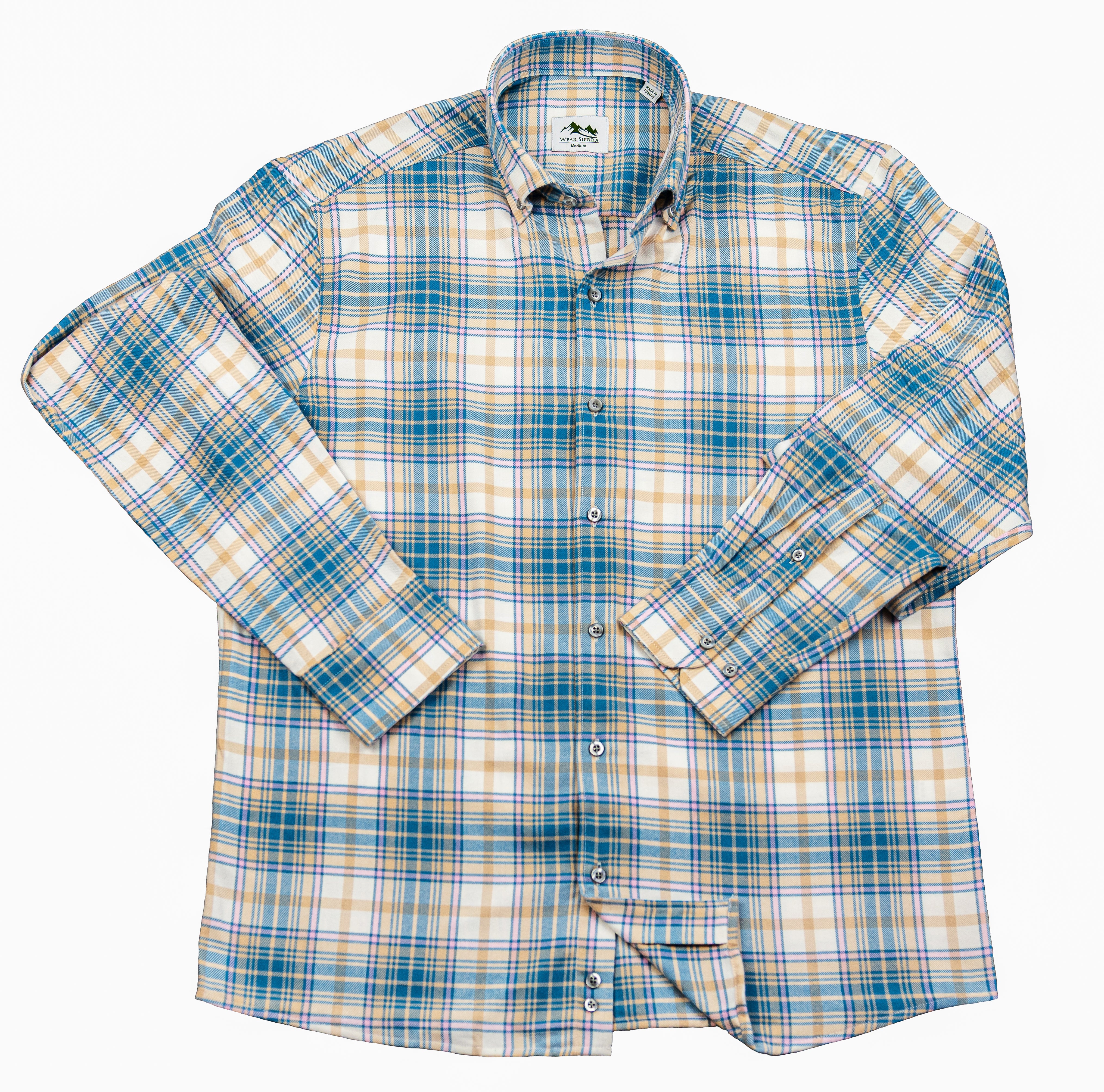 Wear Sierra Top Shelf Men's Cotton Long Sleeve Button Down Shirts in White Plaid, Soft Combed Cotton Shirt for Dads & Grads