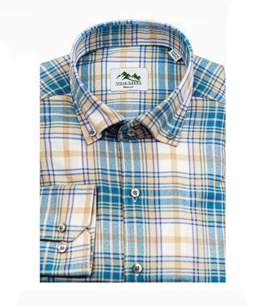 Wear Sierra Top Shelf Men's Cotton Long Sleeve Button Down Shirts in White Plaid, Soft Combed Cotton Shirt for Dads & Grads