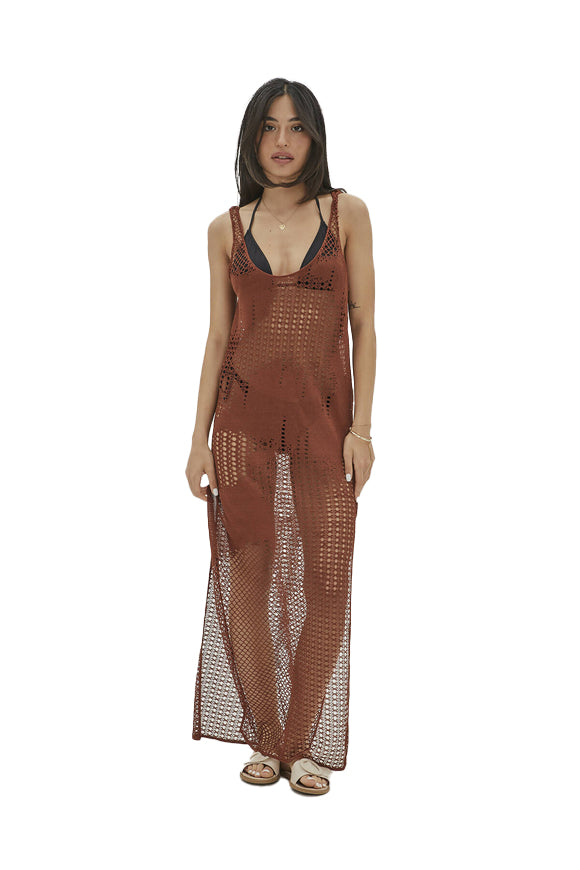 Women's Panama Beach Dress- Sleeveless Crew Neck Summer-long Cover-Up Beach Dress Wear - Wear Sierra