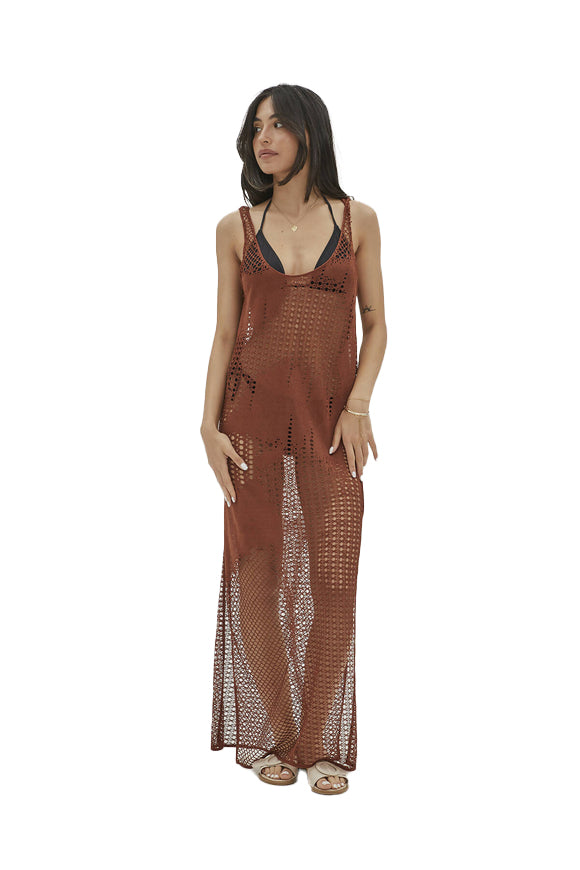 Women's Panama Beach Dress- Sleeveless Crew Neck Summer-long Cover-Up Beach Dress Wear - Wear Sierra