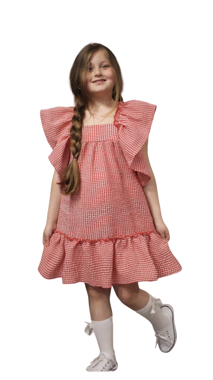 Flutter Sleeve Girl's Dress, Summer Seersucker Style Dress - Wear Sierra