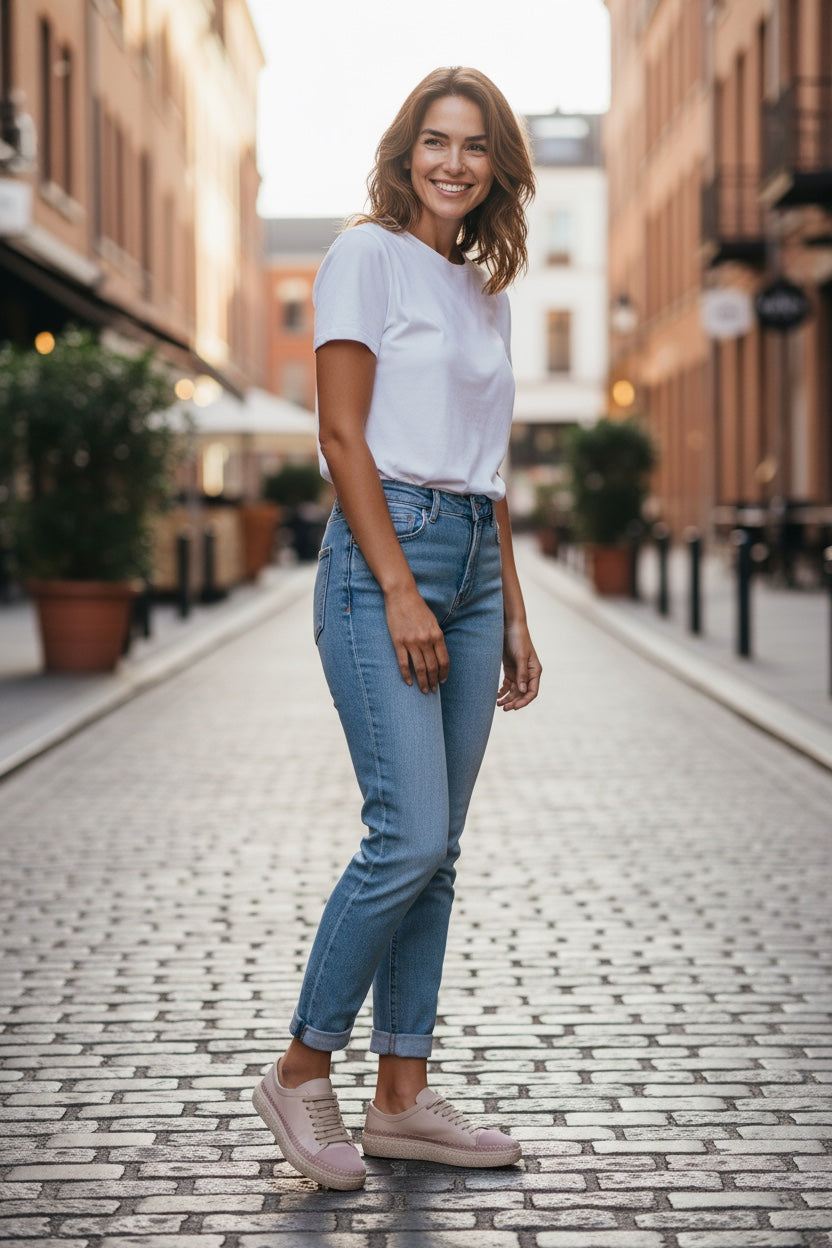 Women's Colorful Leather Sneakers - Great for the Office, Casual Days (Aimee Style)