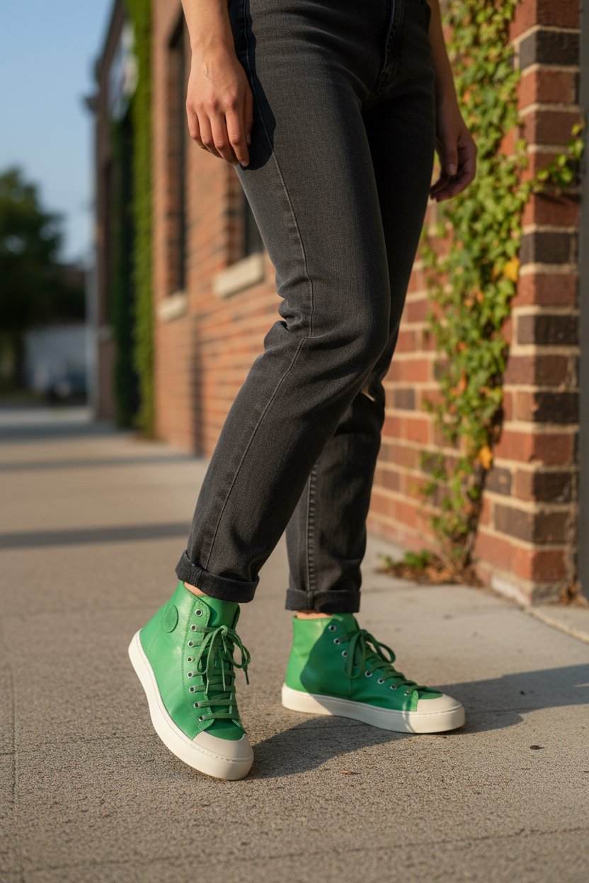 Women's Leather High Top Sneakers with Convenient Side Zipper (August Style)