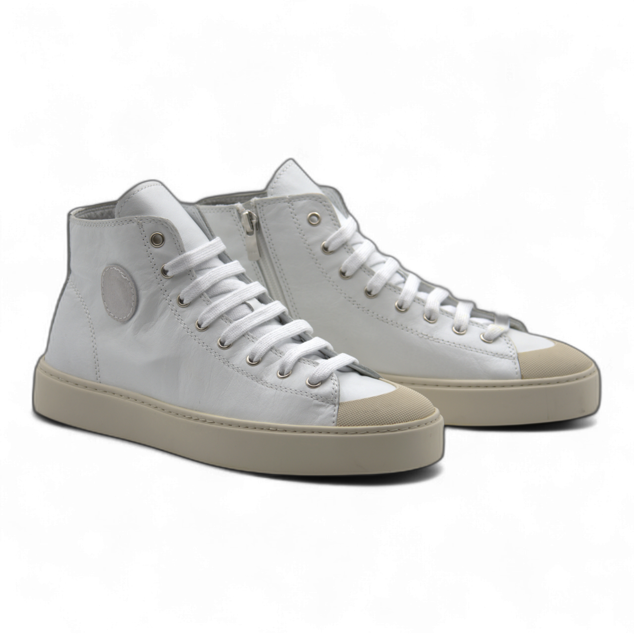 Women's Leather High Top Sneakers with Convenient Side Zipper (August Style)
