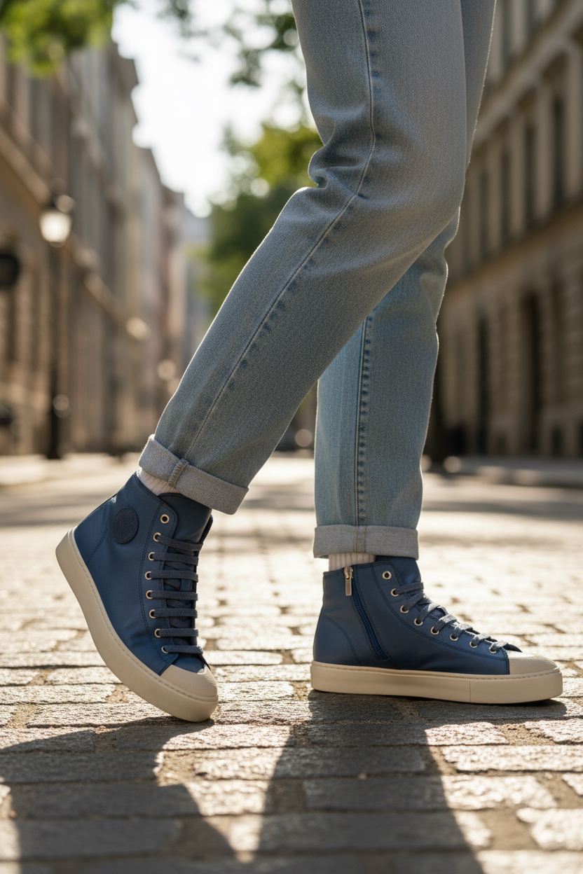 Women's Leather High Top Sneakers with Convenient Side Zipper (August Style)