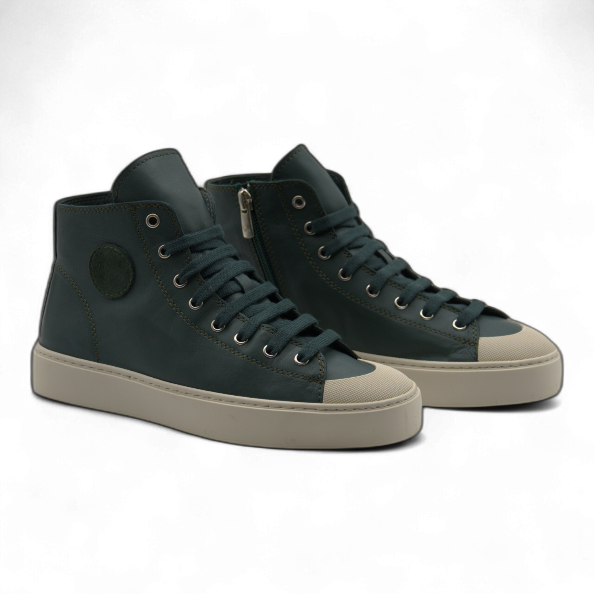 Women's Leather High Top Sneakers with Convenient Side Zipper (August Style)