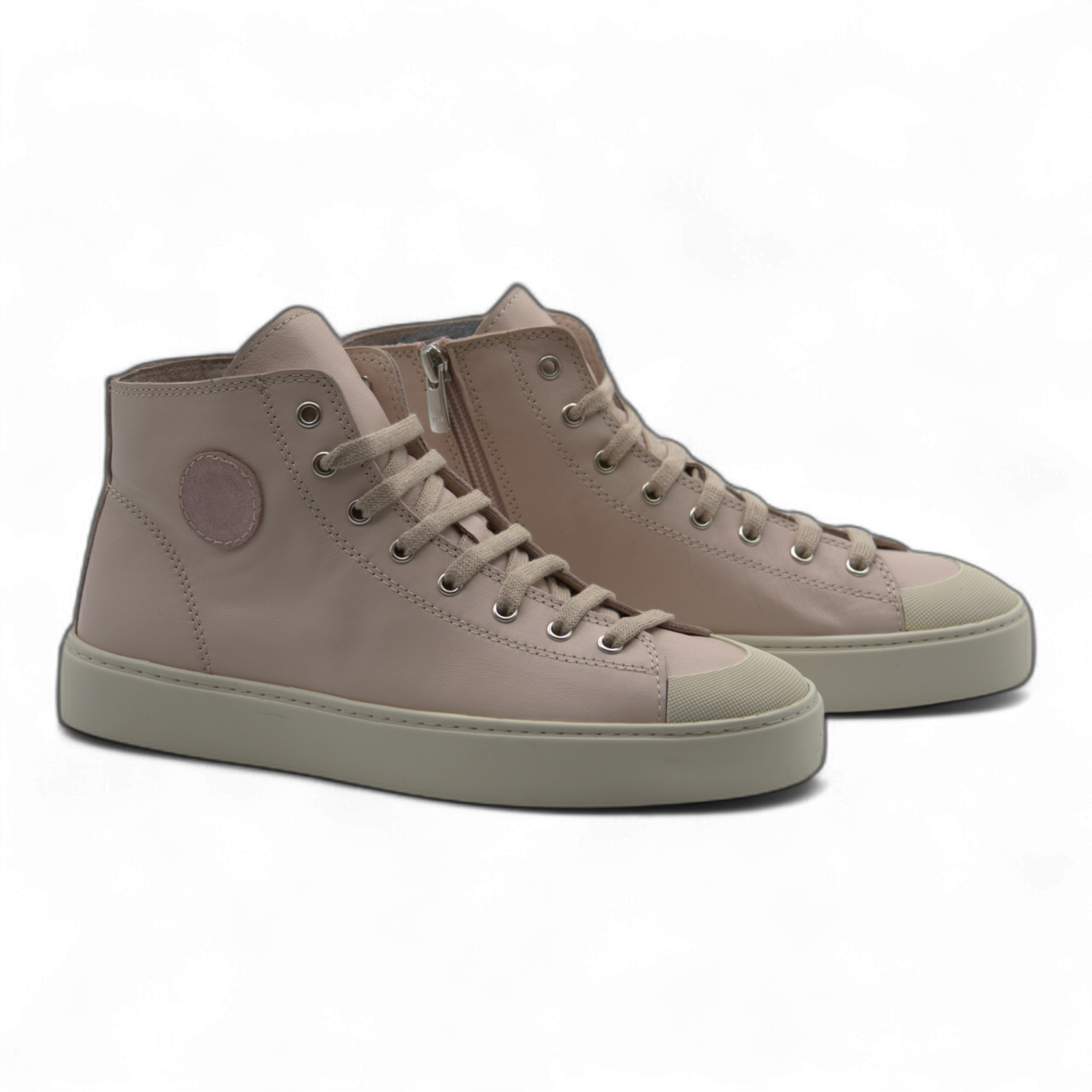 Women's Leather High Top Sneakers with Convenient Side Zipper (August Style)