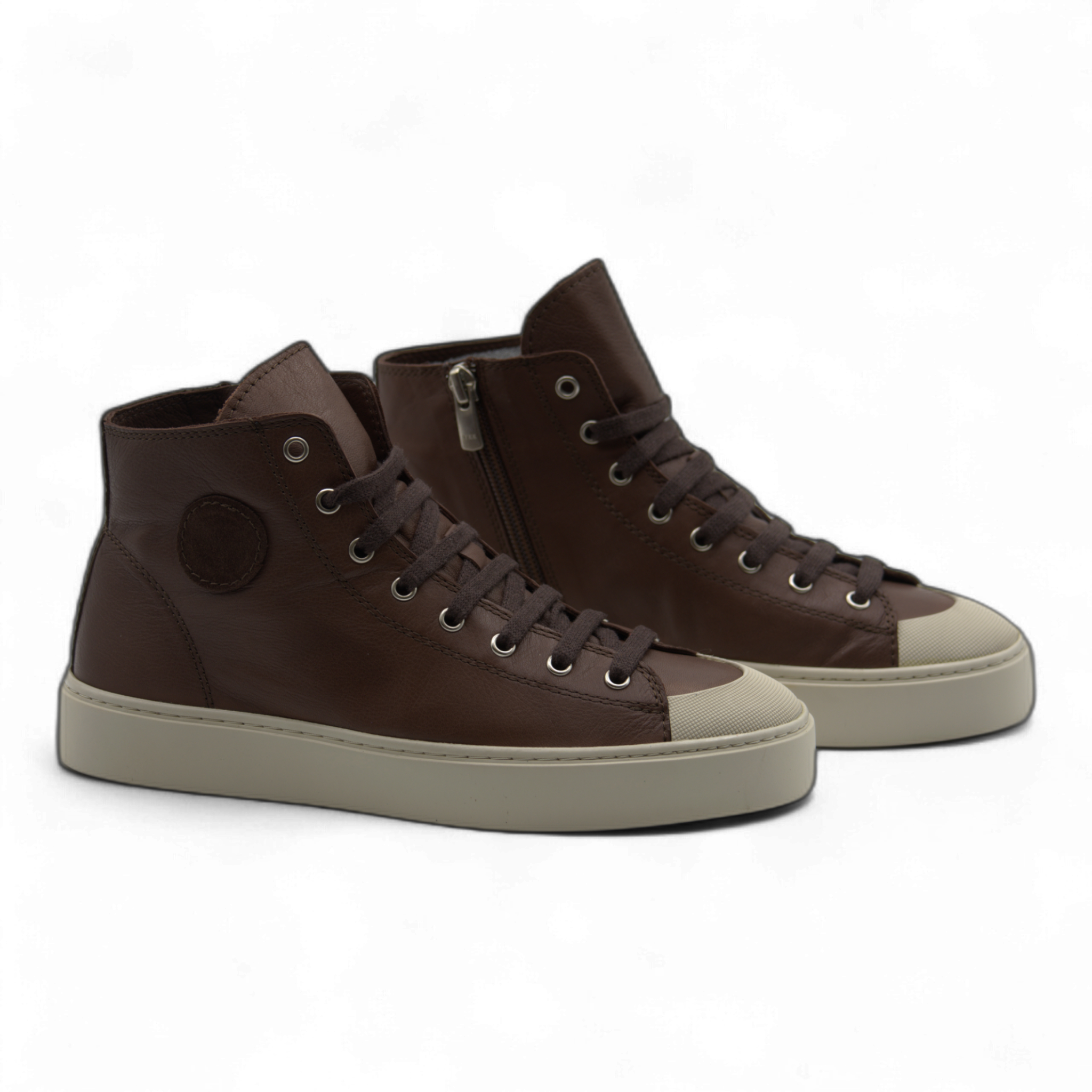 Women's Leather High Top Sneakers with Convenient Side Zipper (August Style)