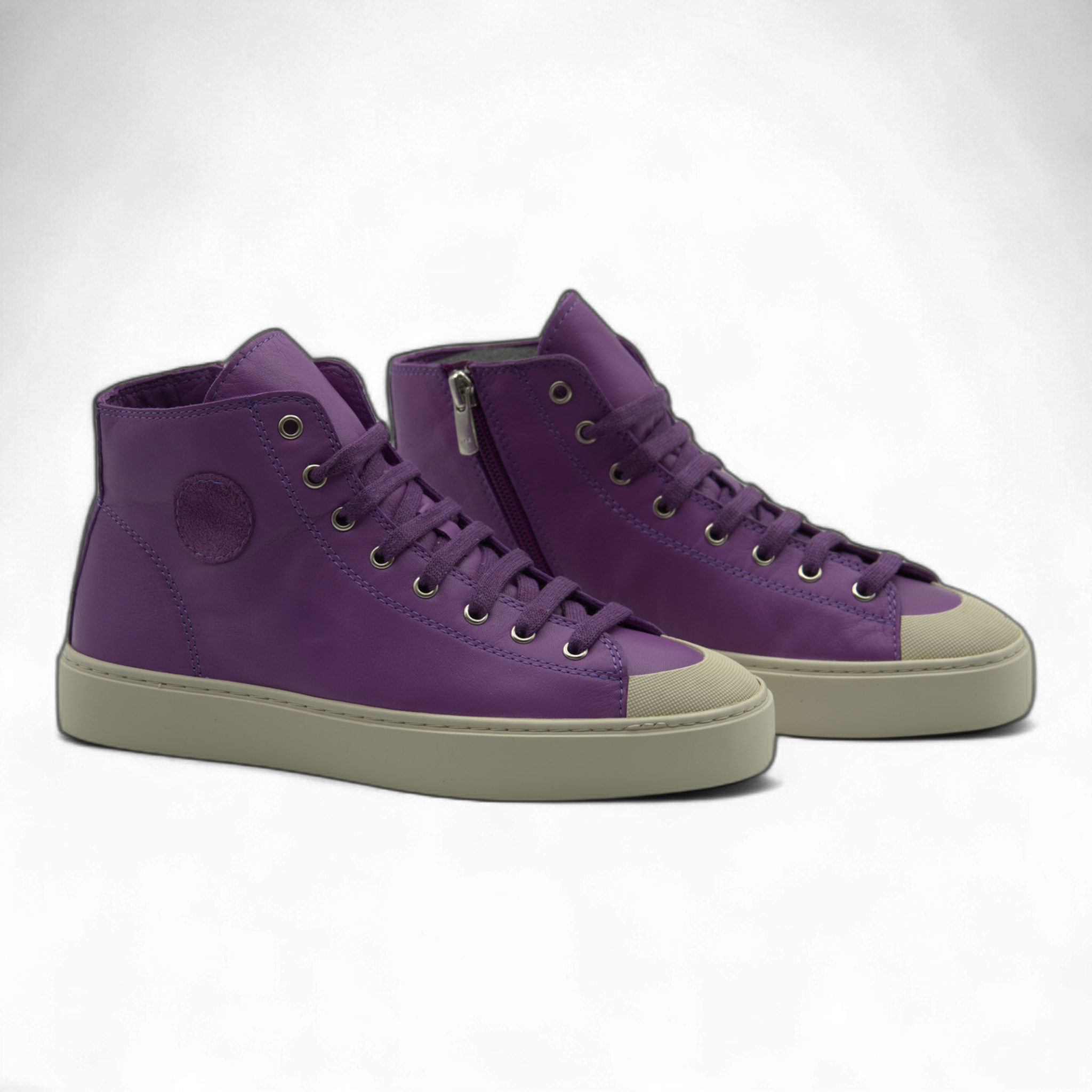 Women's Leather High Top Sneakers with Convenient Side Zipper (August Style)