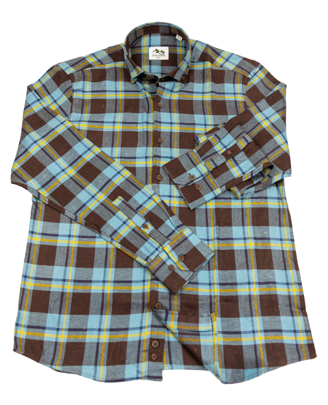 Wear Sierra Top Shelf Men's Soft, Brushed, Turkish Cotton Long Sleeve Button Down Shirts in Blue & Brown Plaid Casual Friday Shirts for Men
