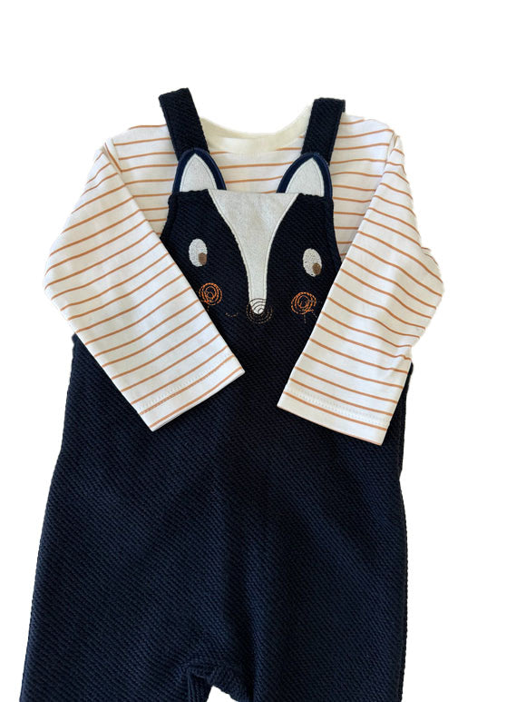 Newborn & Toddler Overalls in a Fun Print (Skunk) Striped Long-Sleeve Shirt Included - 2 Piece Set - Wear Sierra