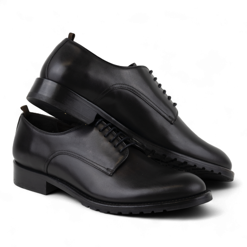 Men's Leather Lace Up Dress Shoes, Perfect for the Office in All Black (Democritus Style)