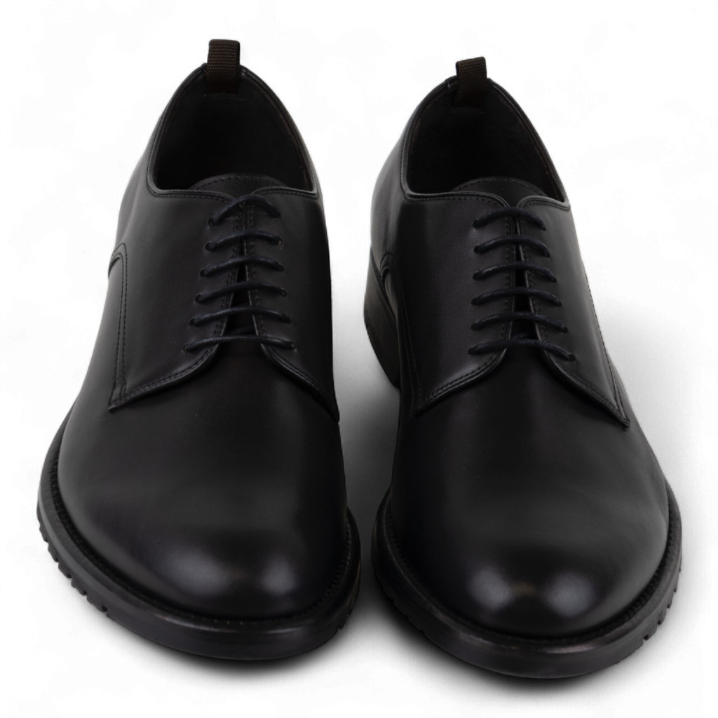 Men's Leather Lace Up Dress Shoes, Perfect for the Office in All Black (Democritus Style)