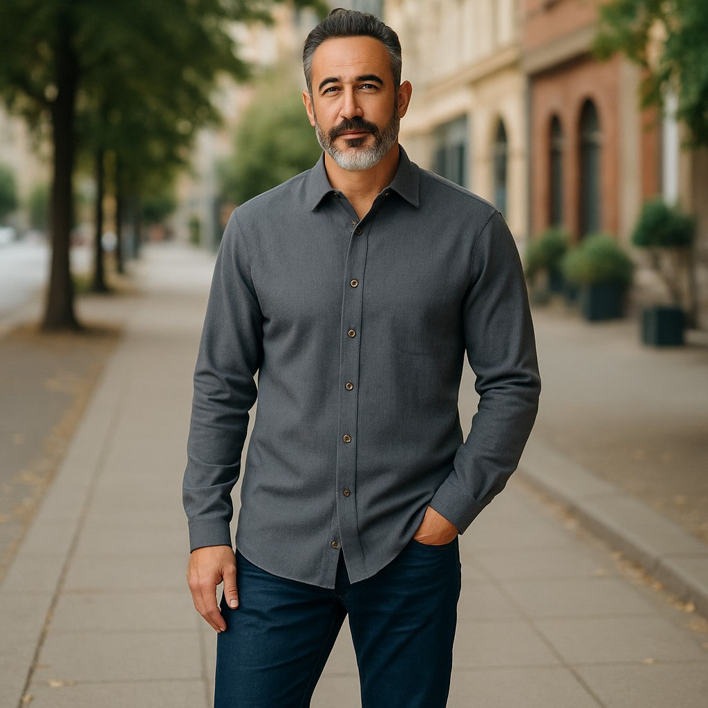 Wear Sierra Top Shelf Men's Turkish Cotton Long Sleeve Button Up Shirt in Classic Gray, Casual Friday Shirt for Men