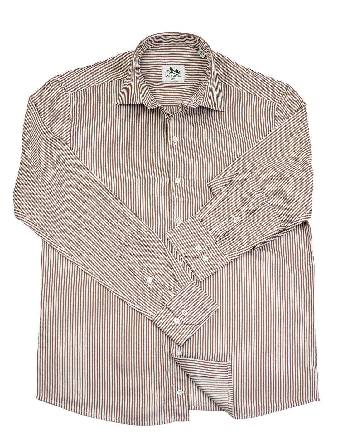 Wear Sierra Top Shelf Men's Turkish Cotton Long Sleeve Button Up Shirt in Brown Stripes, Casual Friday Shirt for Men
