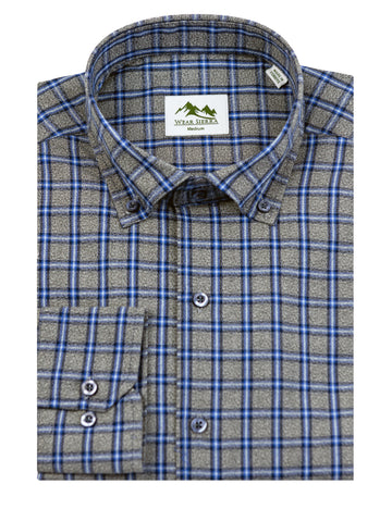 Wear Sierra Top Shelf Men's Turkish Cotton Long Sleeve Button Down Shirt in Gray & Blue Plaid, Casual Friday Shirt for Men