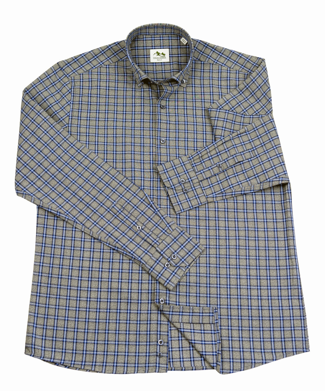 Wear Sierra Top Shelf Men's Turkish Cotton Long Sleeve Button Down Shirt in Gray & Blue Plaid, Casual Friday Shirt for Men