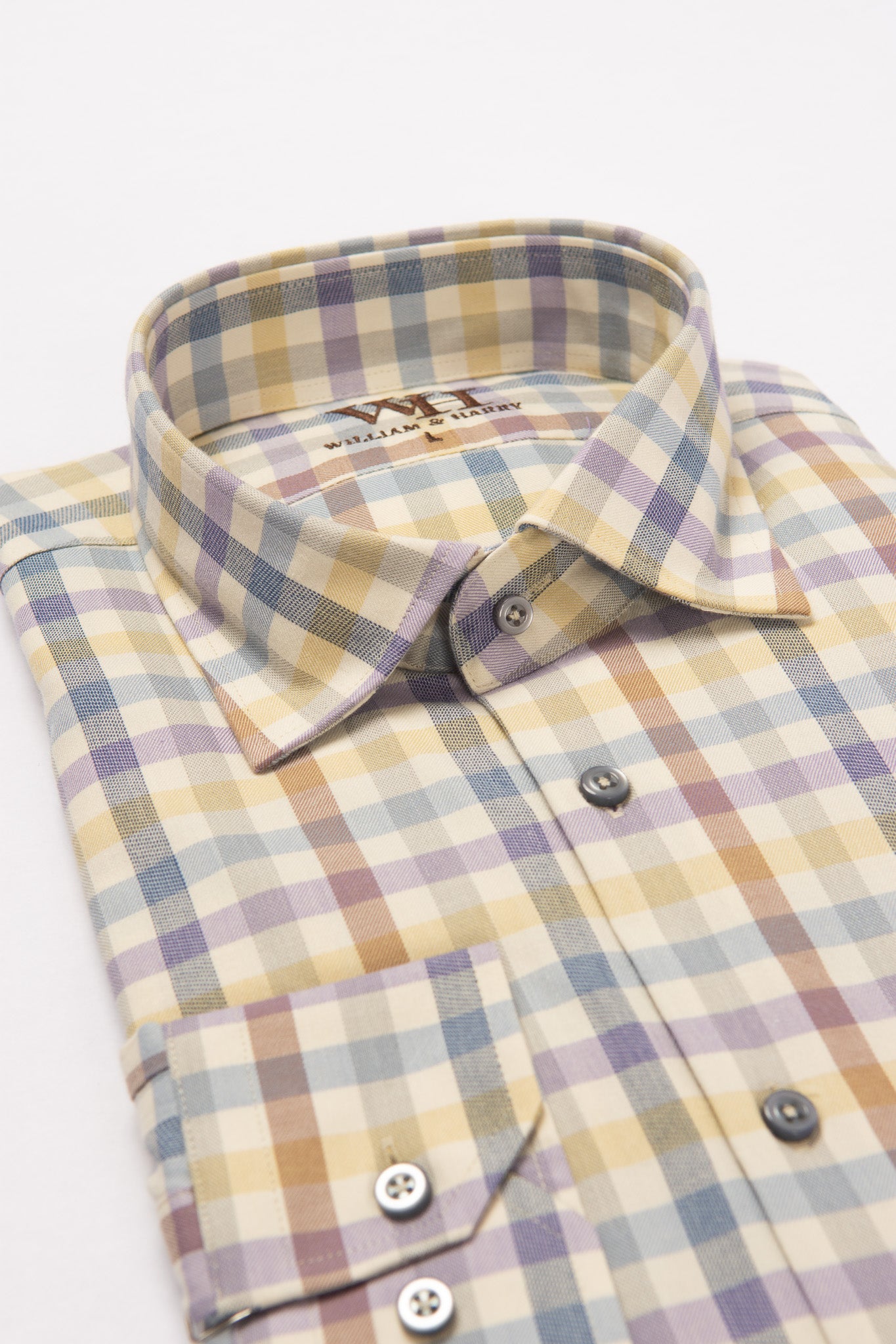 W&H Golf Men's Long Sleeve Button Up Sports Shirts - Purple Blue Gingham