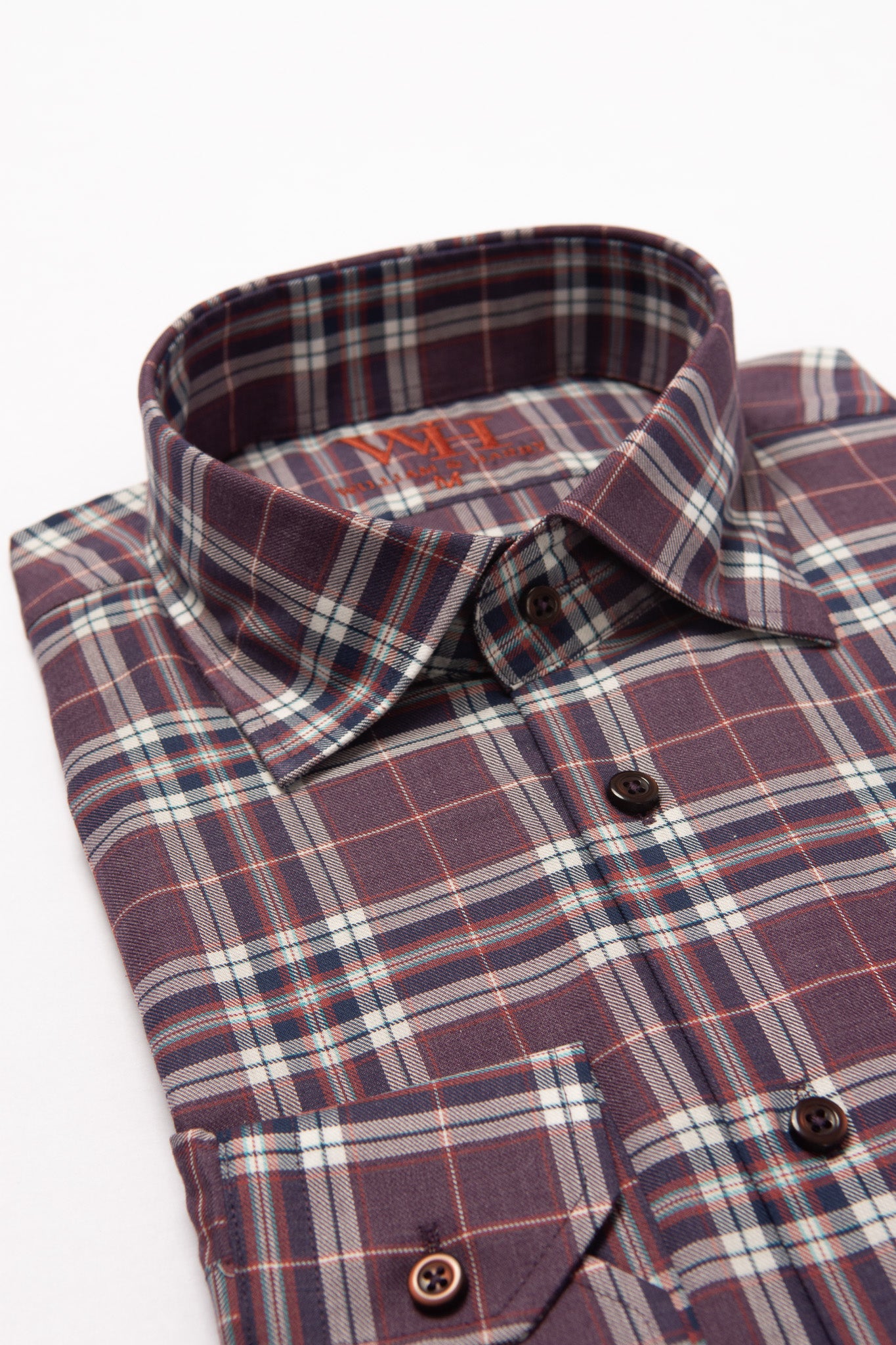 W&H Golf Men's Long Sleeve Button Up Sports Shirts - Burgundy Plaid