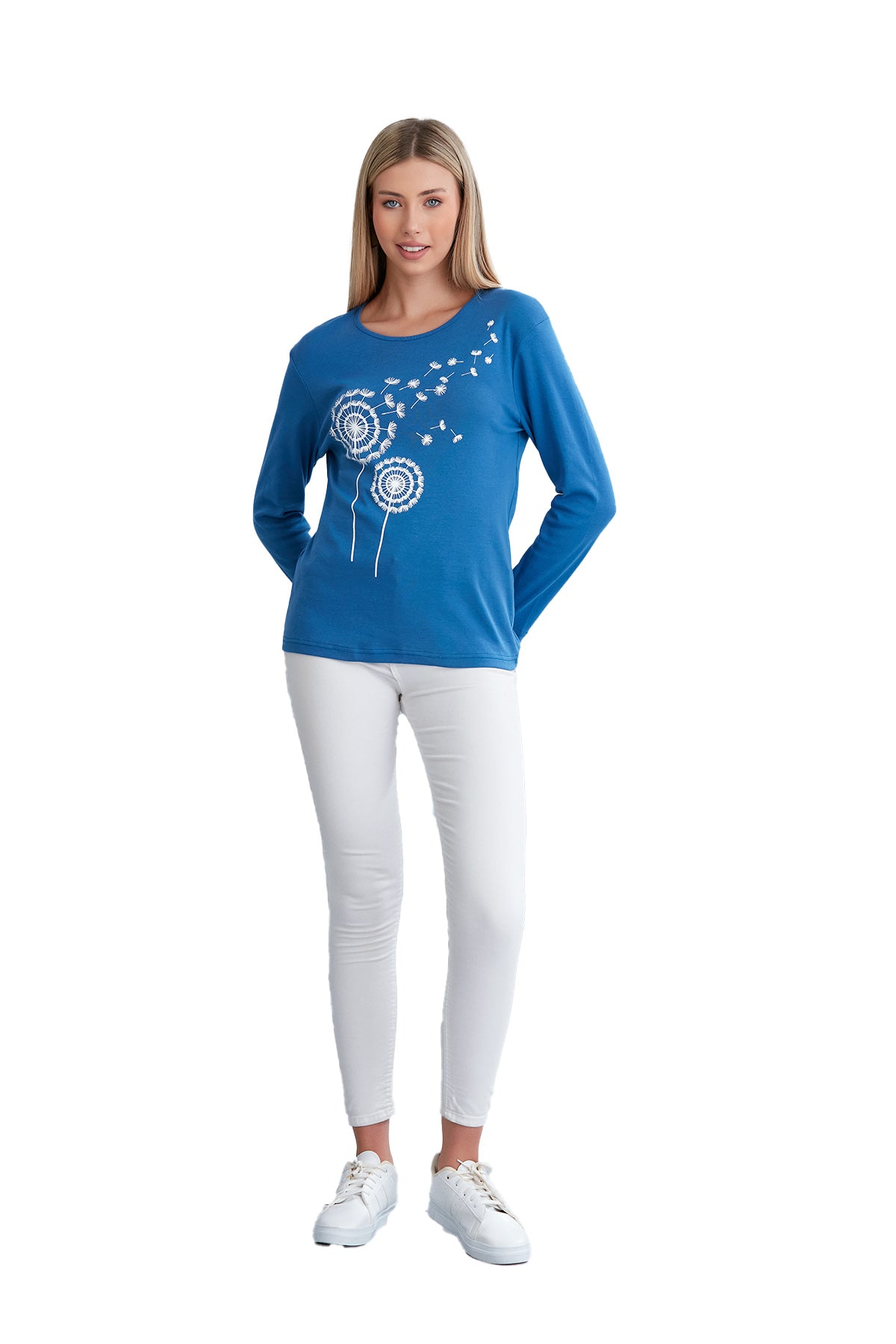 Long Sleeve Scoop Neck T-Shirt for Women in Dandelion Print - Wear Sierra