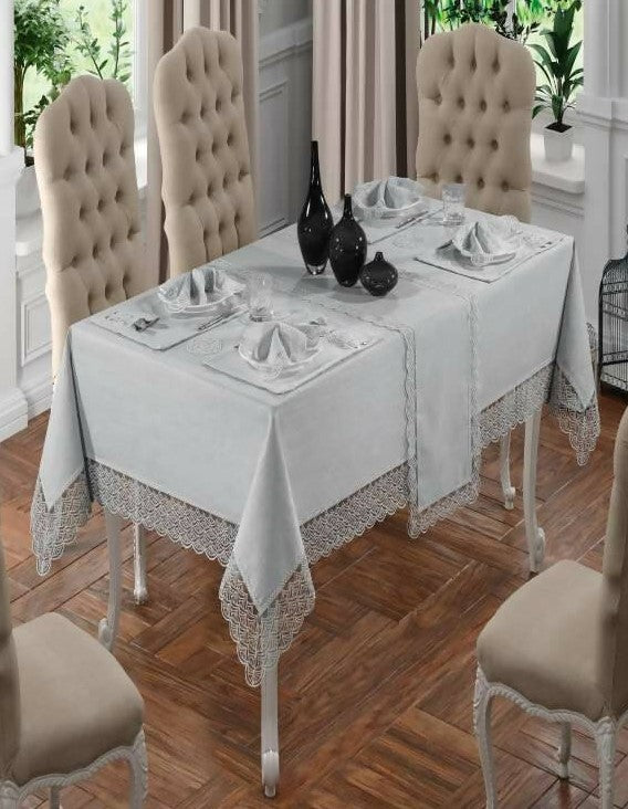 Lace Tablecloth for Wedding Gift or Anniversary, Family Gatherings, or Housewarming Gift, 26-Piece Farmhouse Style Set - Wear Sierra