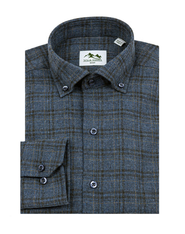 Wear Sierra Top Shelf Men's Turkish Cotton Long Sleeve Button Down Shirt in Combed Cotton Navy Plaid