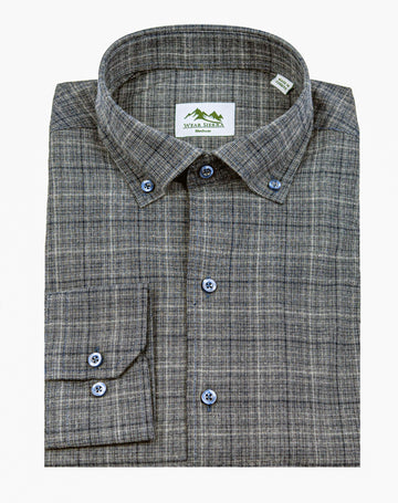 Wear Sierra Top Shelf Men's Turkish Cotton Long Sleeve Button Down Shirt in Combed Cotton Dark Gray & Navy Windowpane Plaid