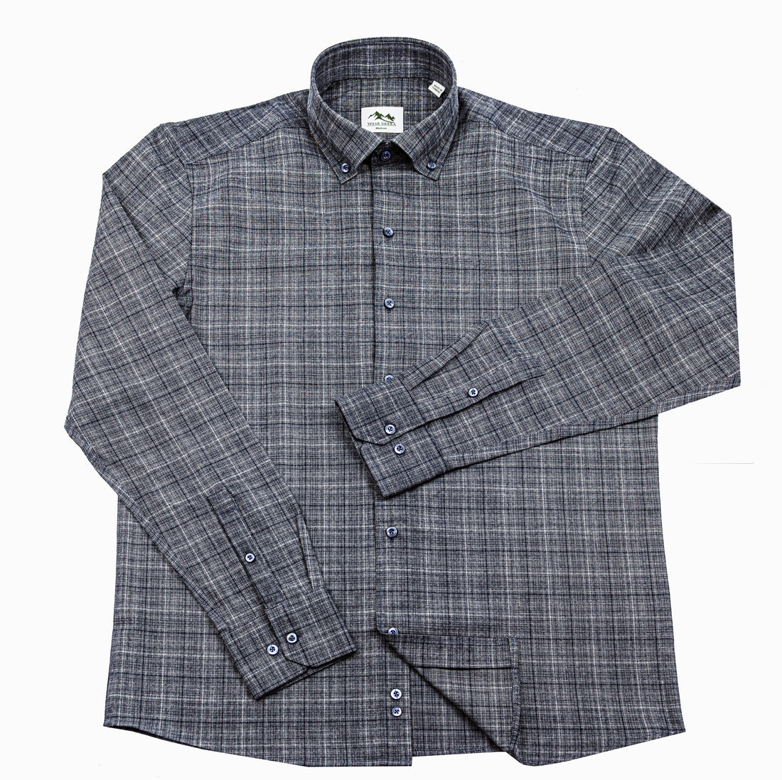 Wear Sierra Top Shelf Men's Turkish Cotton Long Sleeve Button Down Shirt in Combed Cotton Dark Gray & Navy Windowpane Plaid