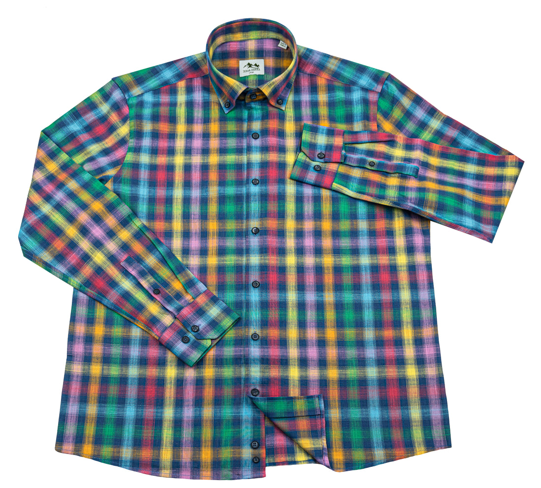 Wear Sierra Top Shelf Men's Cotton Long Sleeve Button Down Shirts in Colorful Navy Madras