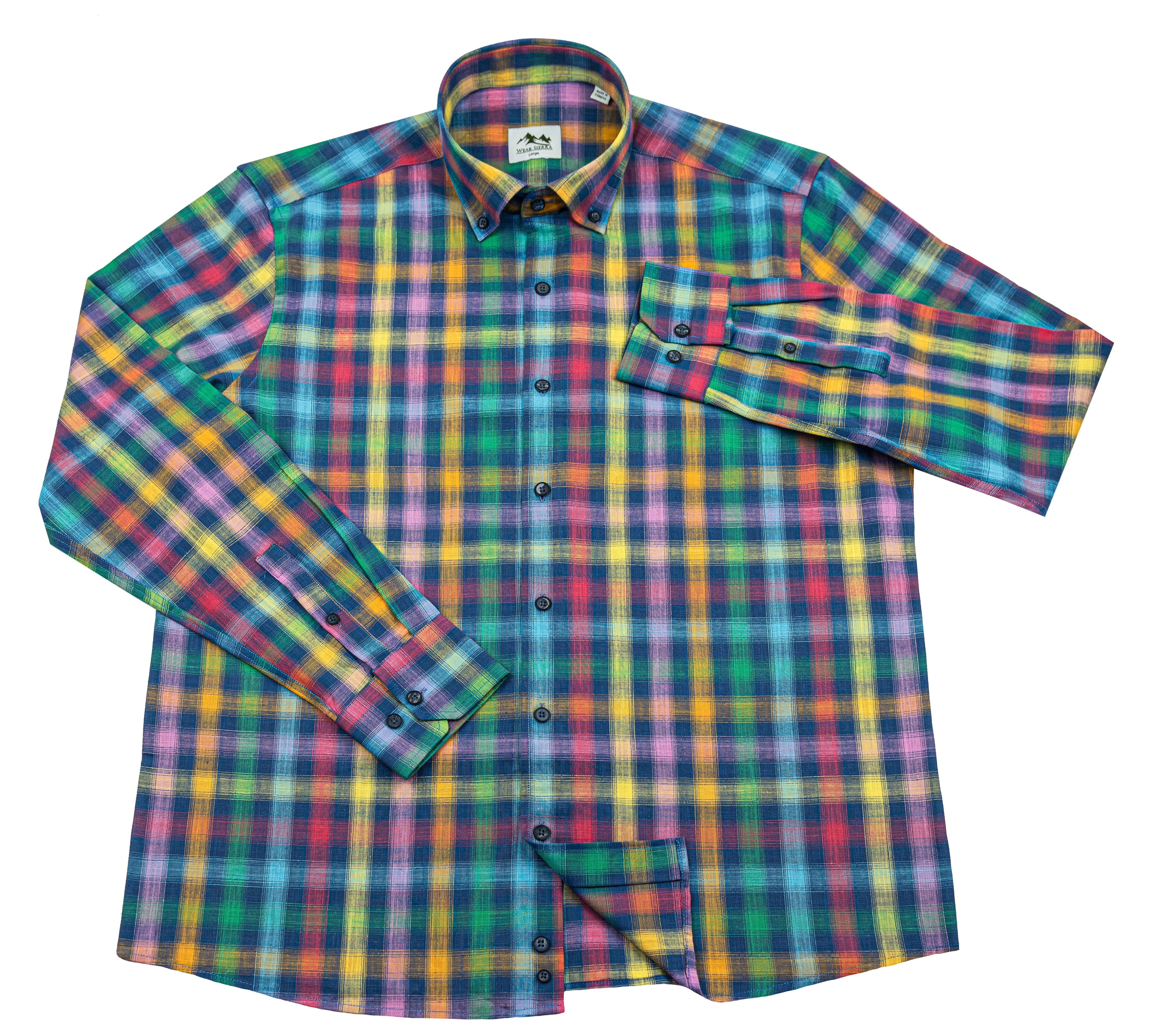 Wear Sierra Top Shelf Men's Cotton Long Sleeve Button Down Shirts in Colorful Navy Madras