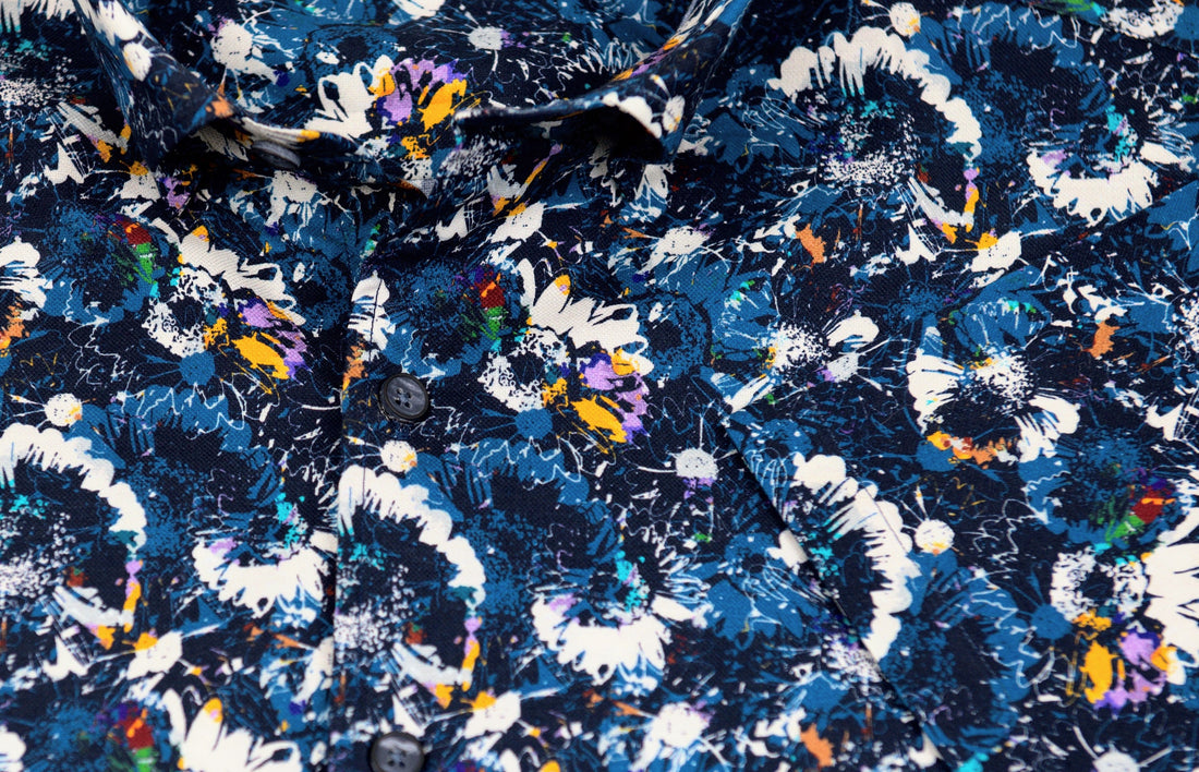 Wear Sierra Top Shelf Men's Cotton Short Sleeve Button Down Shirts Navy Abstract Pattern