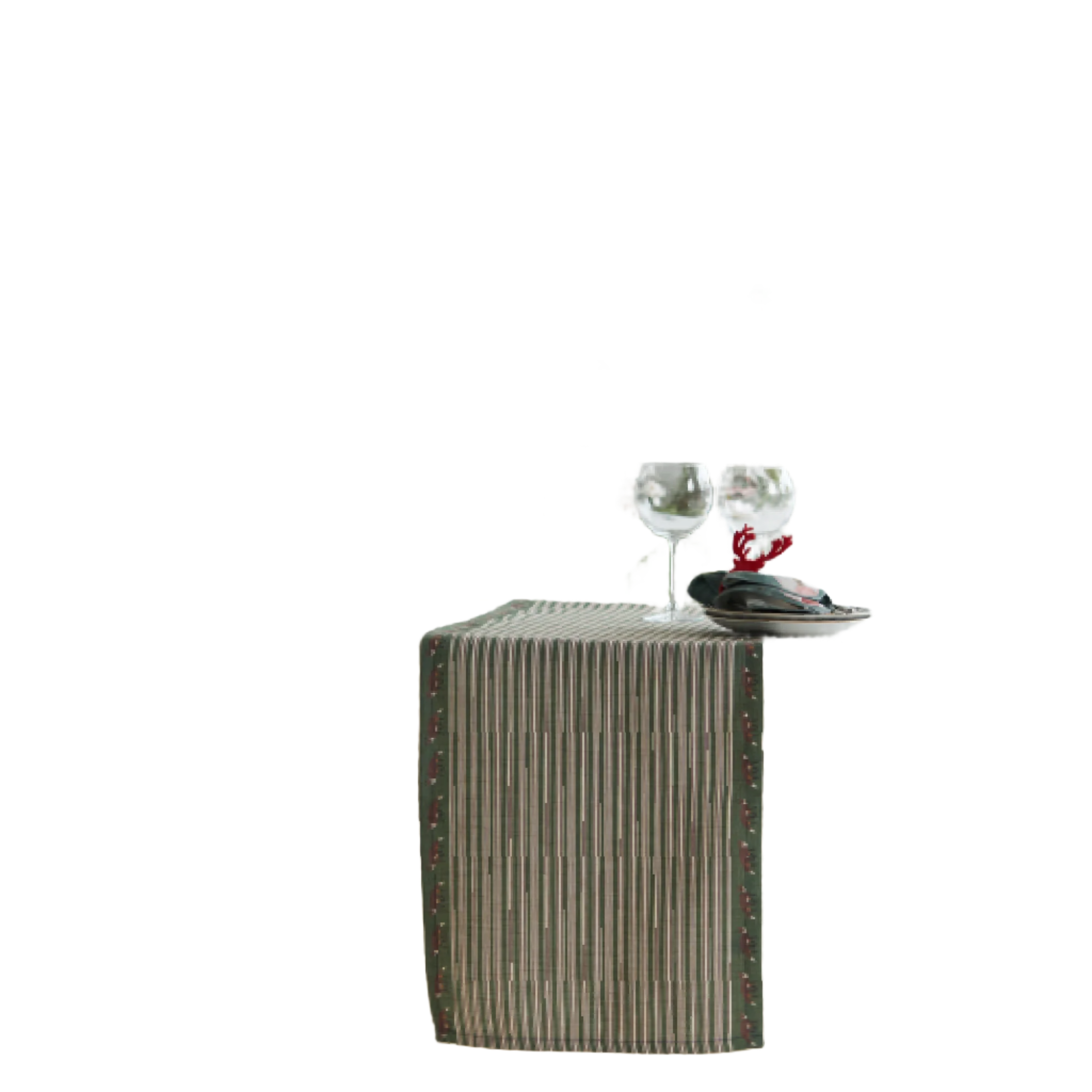 Fox Trot Pattern Linen-Feel Runner, Christmas Decorating in Classic Red and Hunter Green