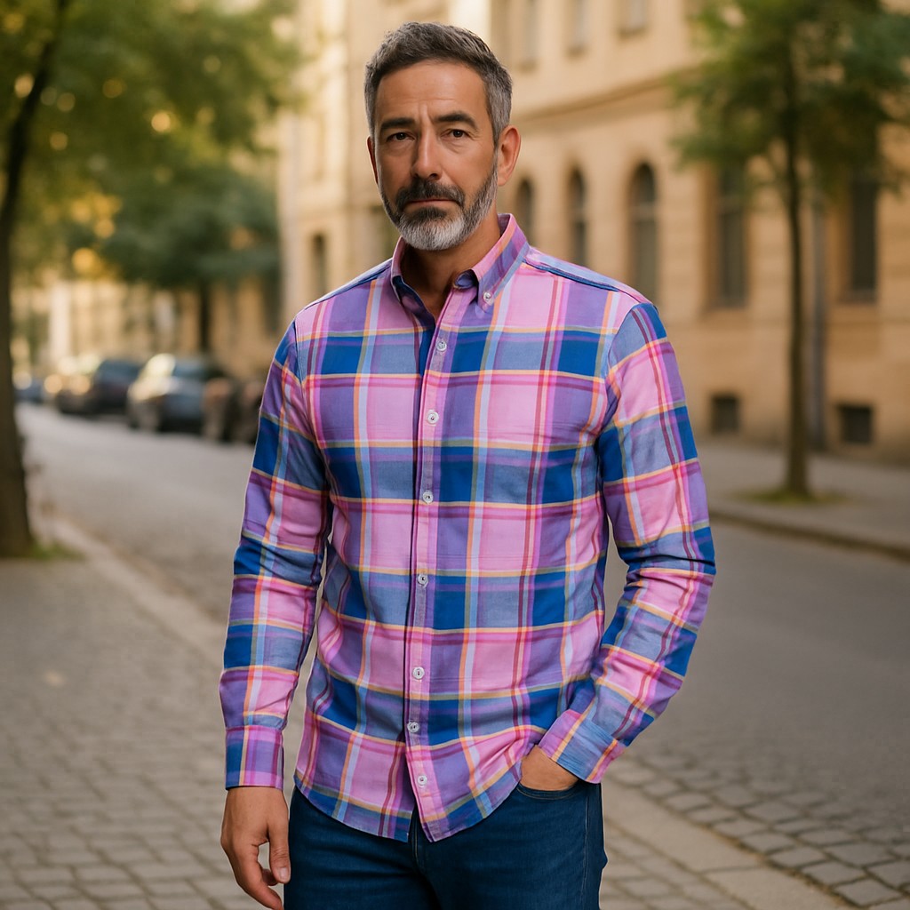 Wear Sierra Top Shelf Men's Cotton Long Sleeve Button Down Shirts in Pink Plaid
