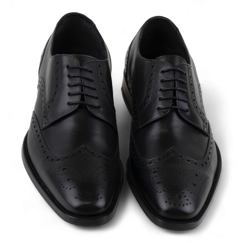 Men's Wingtip Brogue Derby Leather Dress Shoes in All Black (Philon Style)