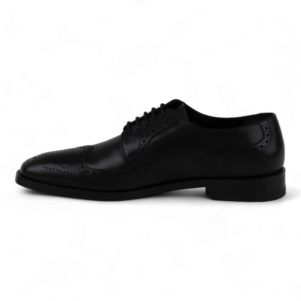 Men's Wingtip Brogue Derby Leather Dress Shoes in All Black (Philon Style)