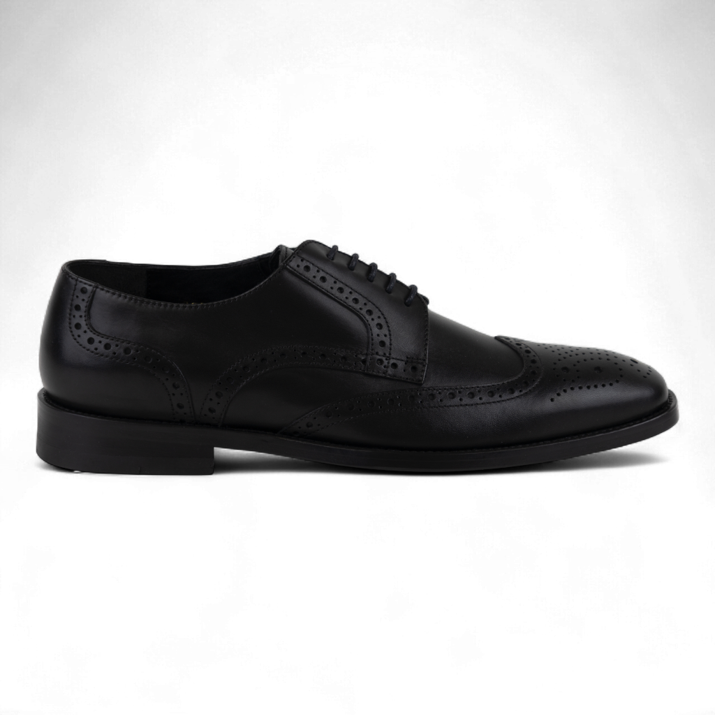 Men's Wingtip Brogue Derby Leather Dress Shoes in All Black (Philon Style)